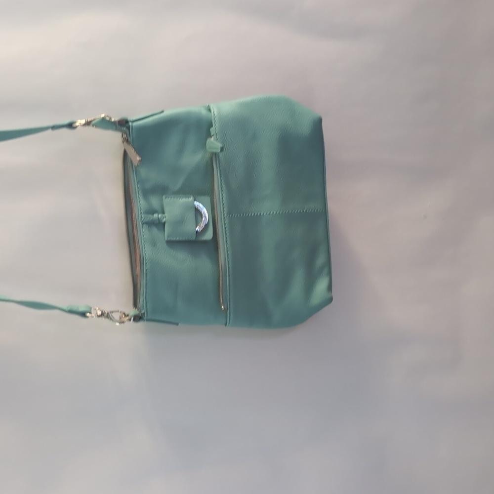 Rocco Barocco designer Teal cross body bag With gold Accents - Picture 3 of 13